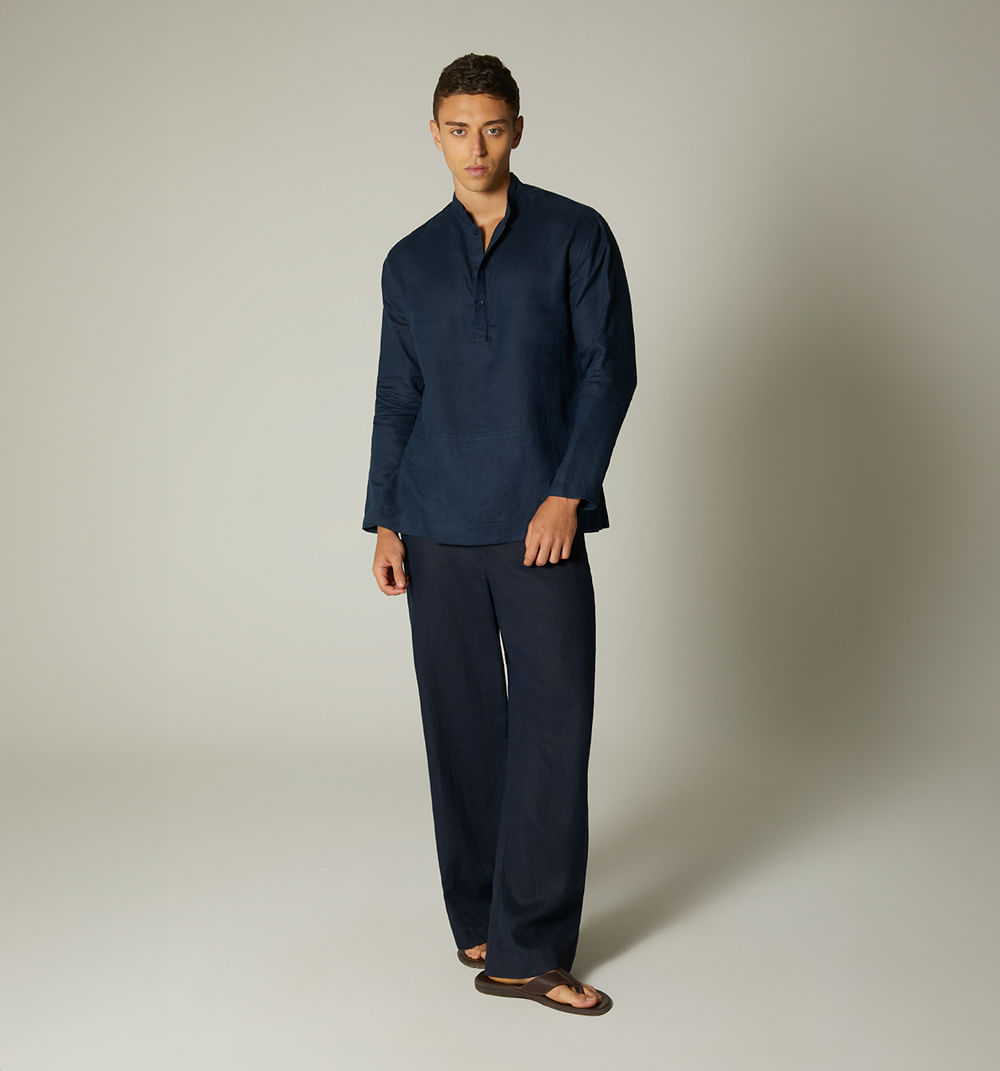 Camisa de lino para hombre cuello mao x