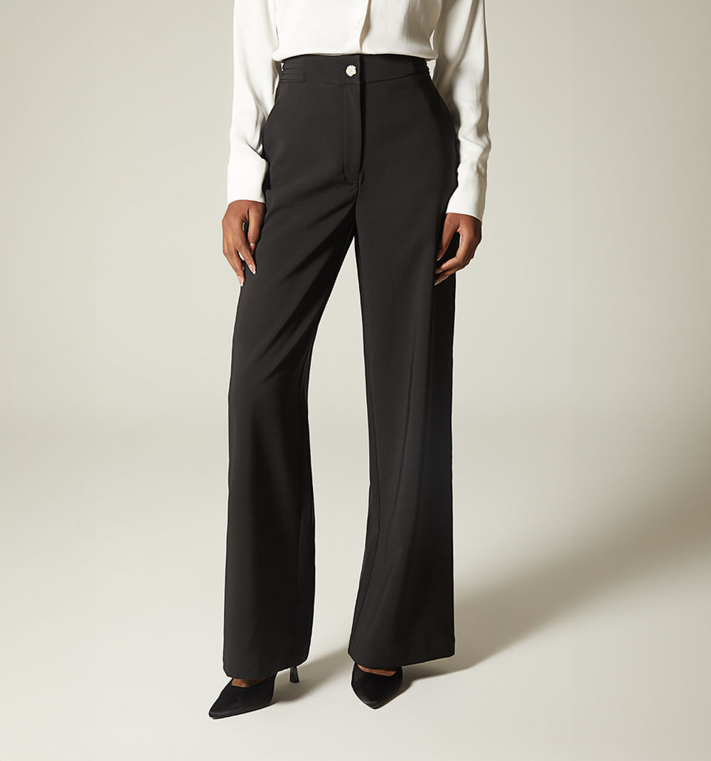 Pantalon palazzo tiro super alto con det