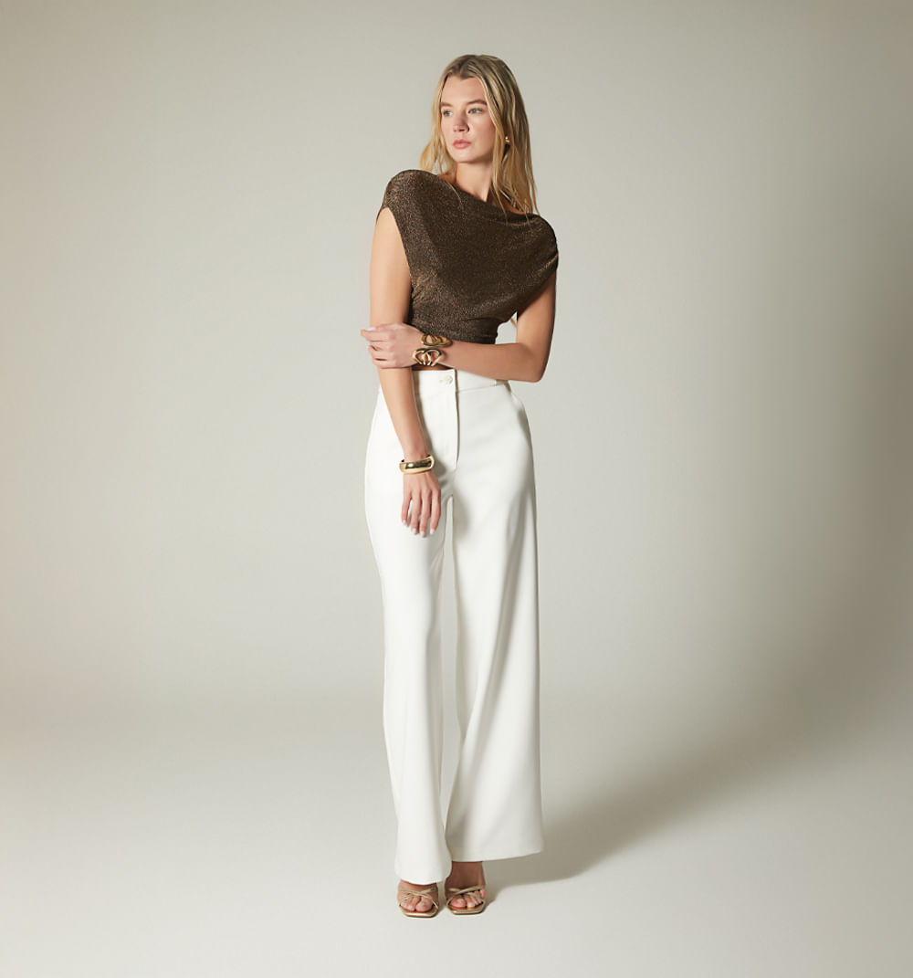 Pantalon palazzo tiro super alto con det