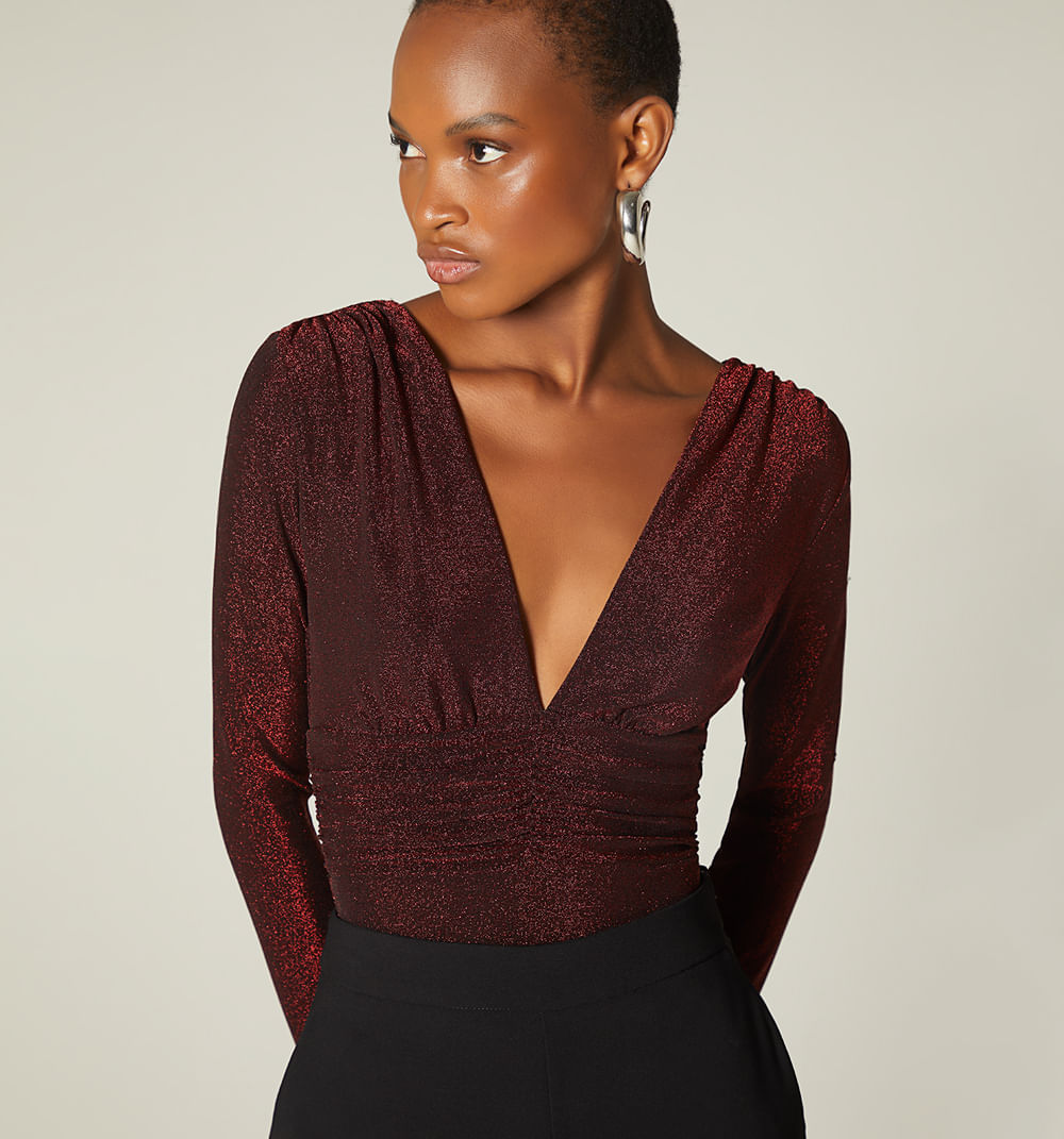 Body manga larga con fajon surcido