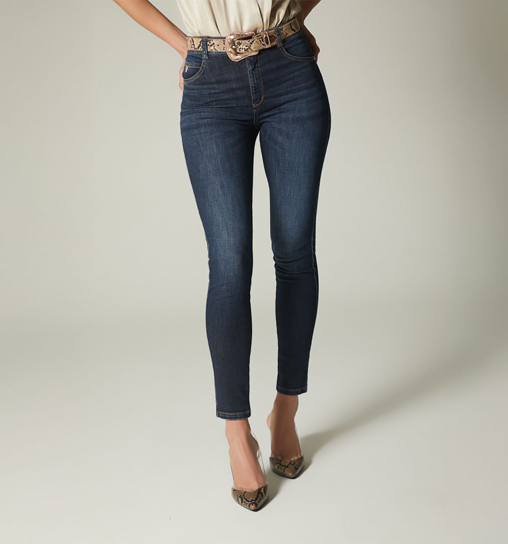 Jean  skinny tiro alto correa piton para