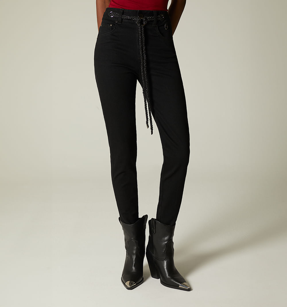 Jean skinny tiro alto ojaletes y cordon para mujer