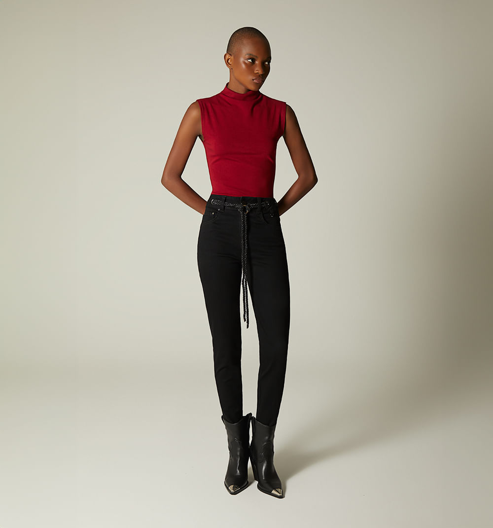 Jean skinny tiro alto ojaletes y cordon