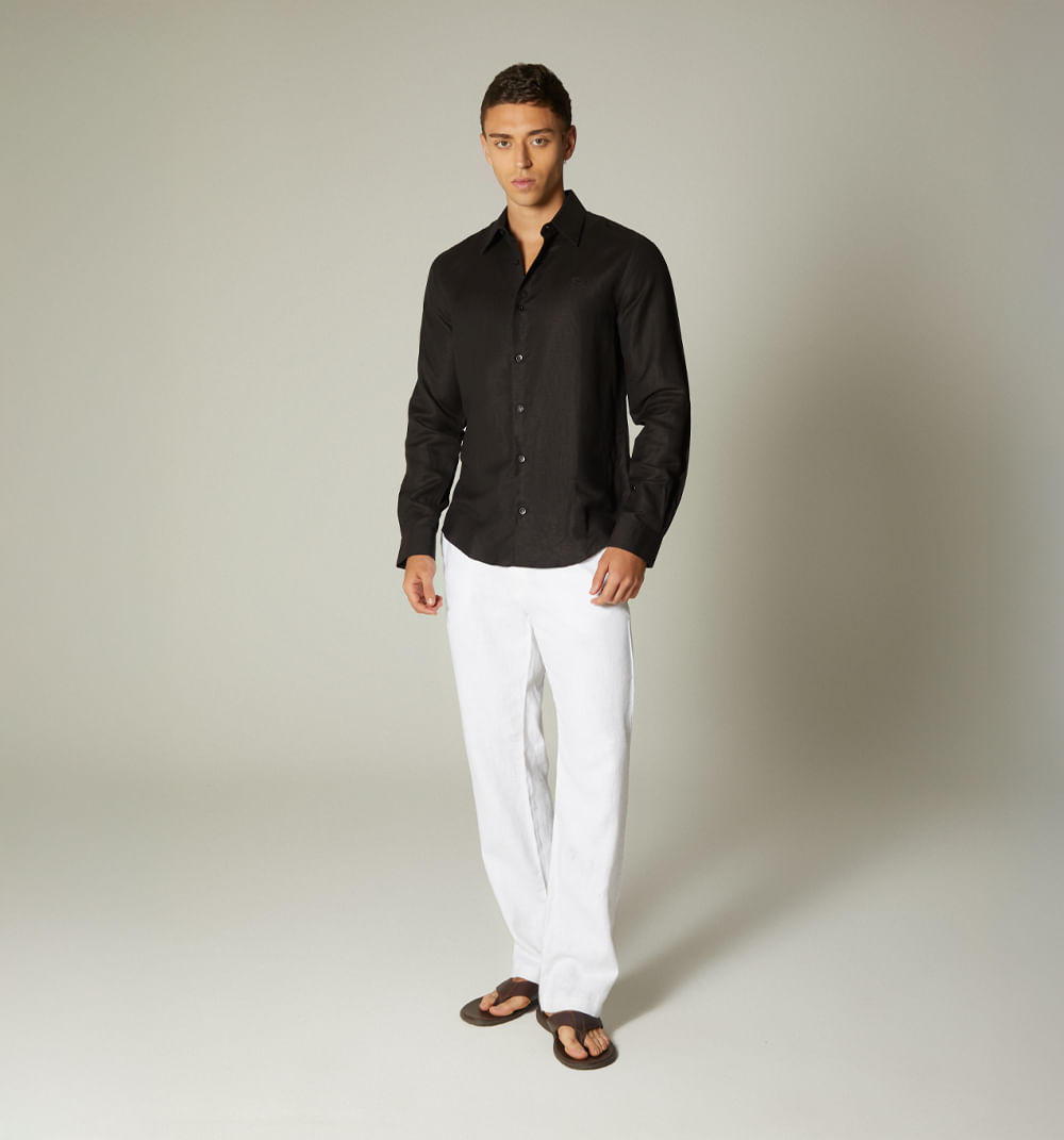 Camisa para hombre de lino manga larga