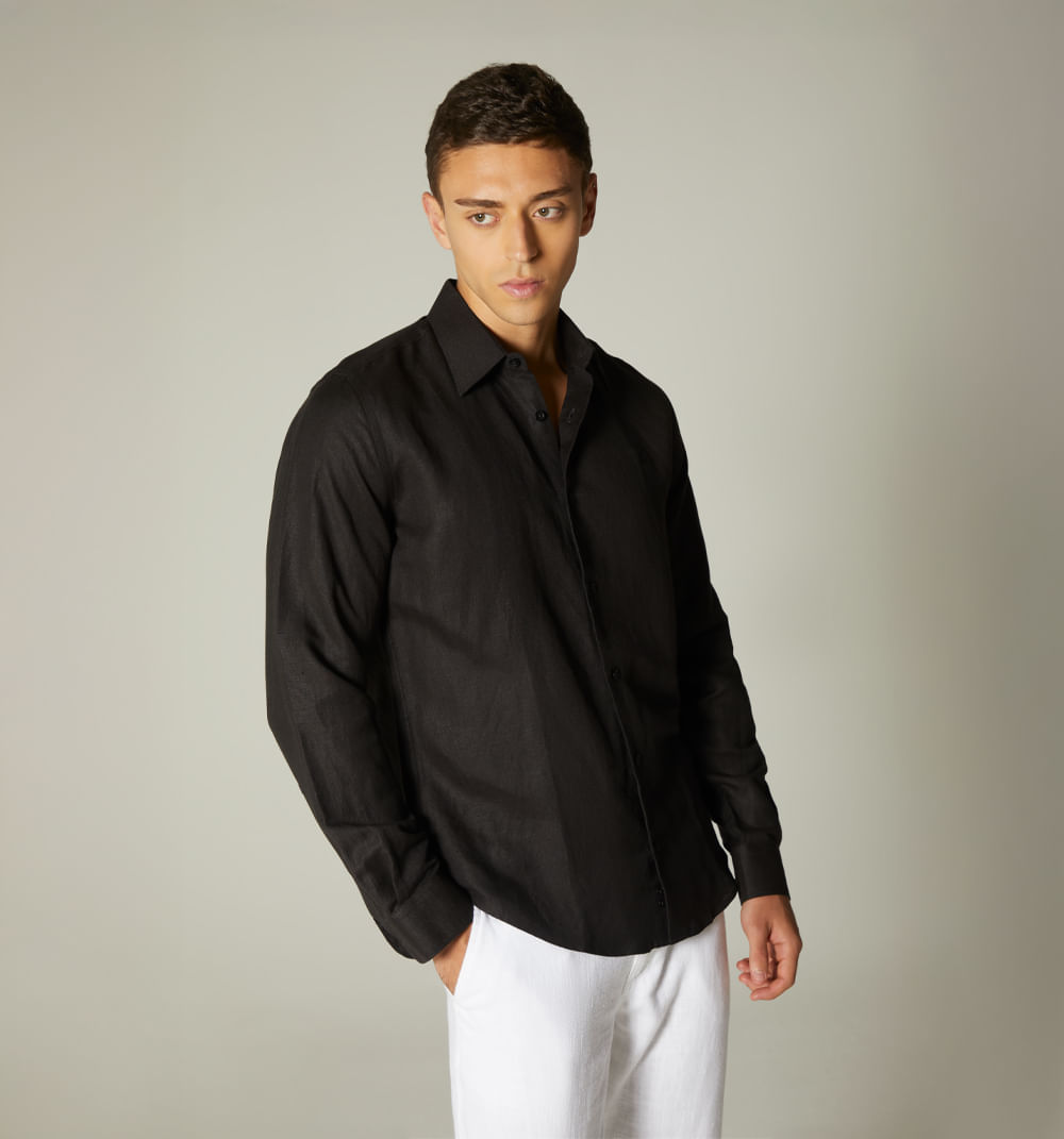 Camisa para hombre de lino manga larga