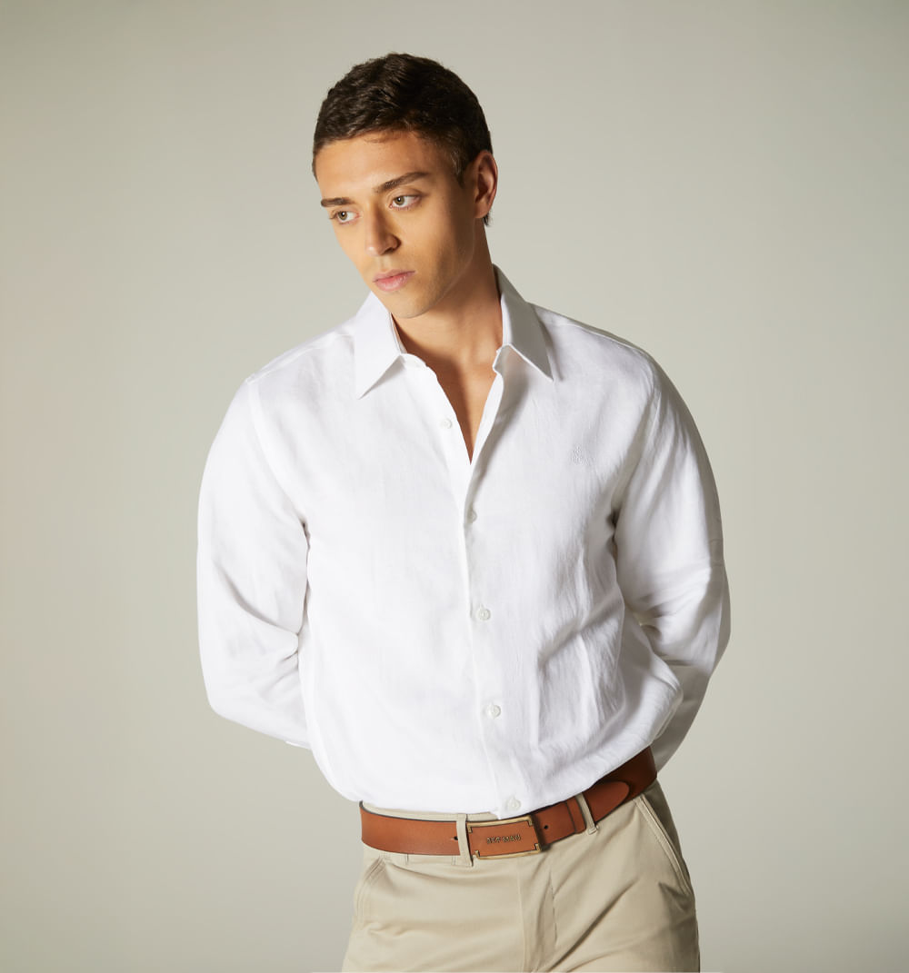 Camisa para hombre de lino manga larga
