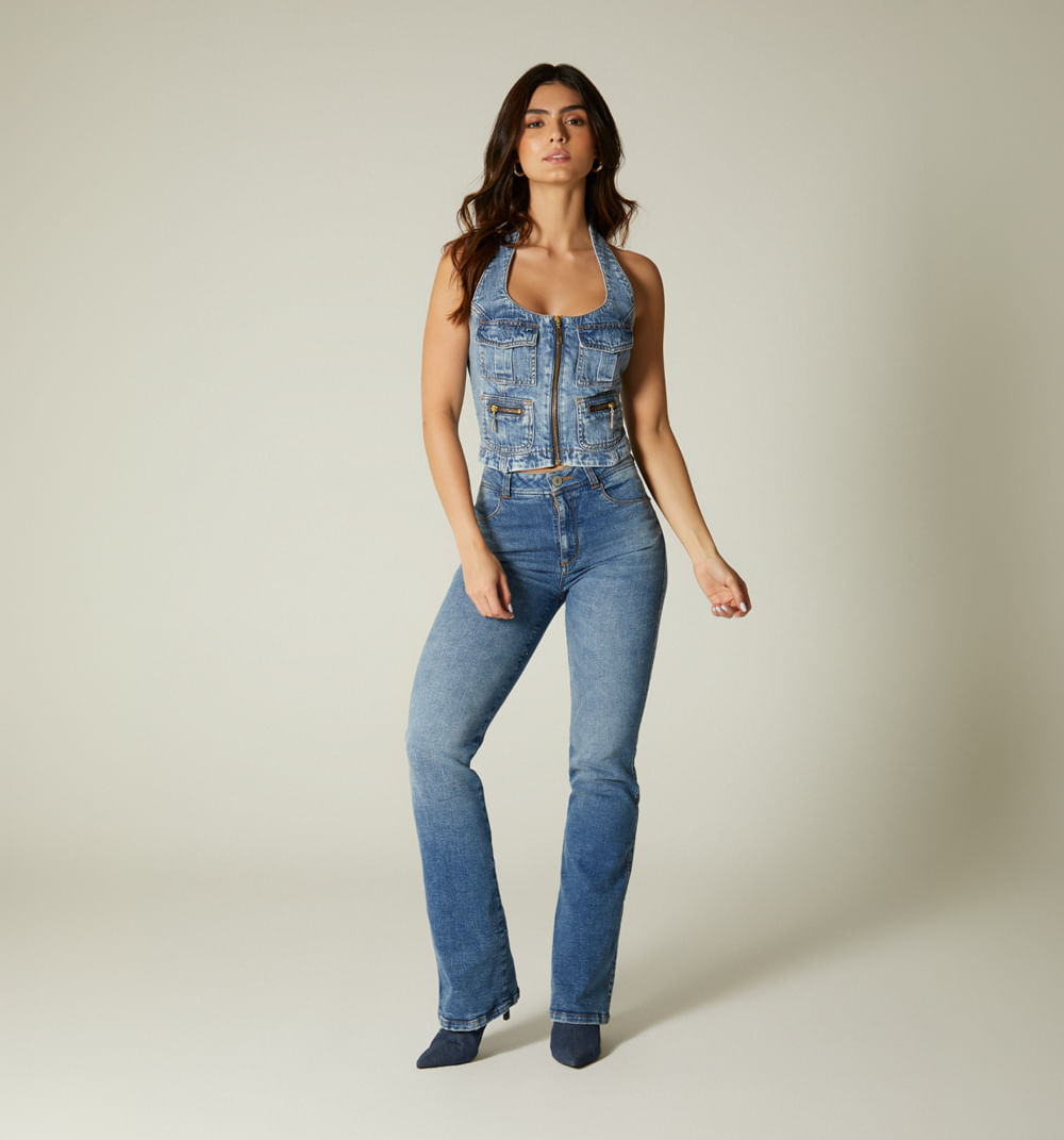 Blusa halter, con cierre y bolsillos