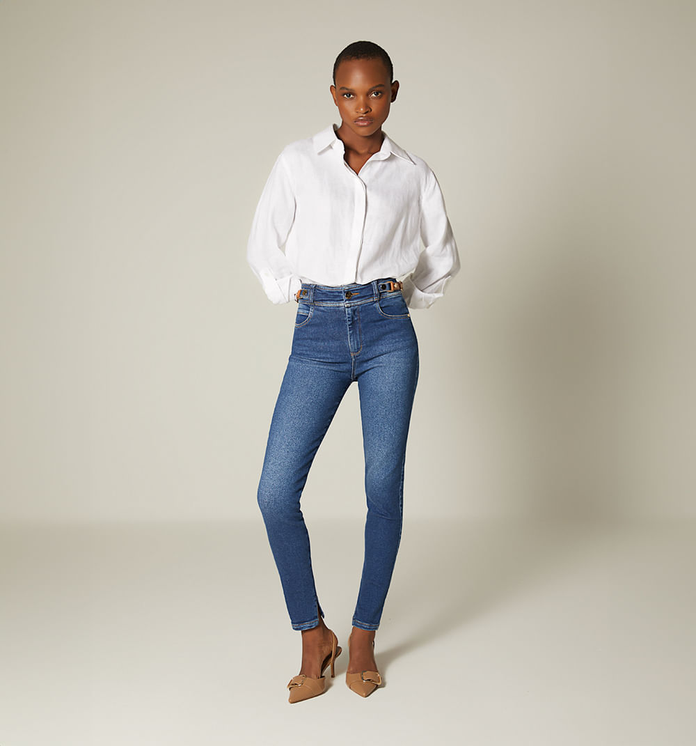 Jean ultraslim tiro alto con charreteras