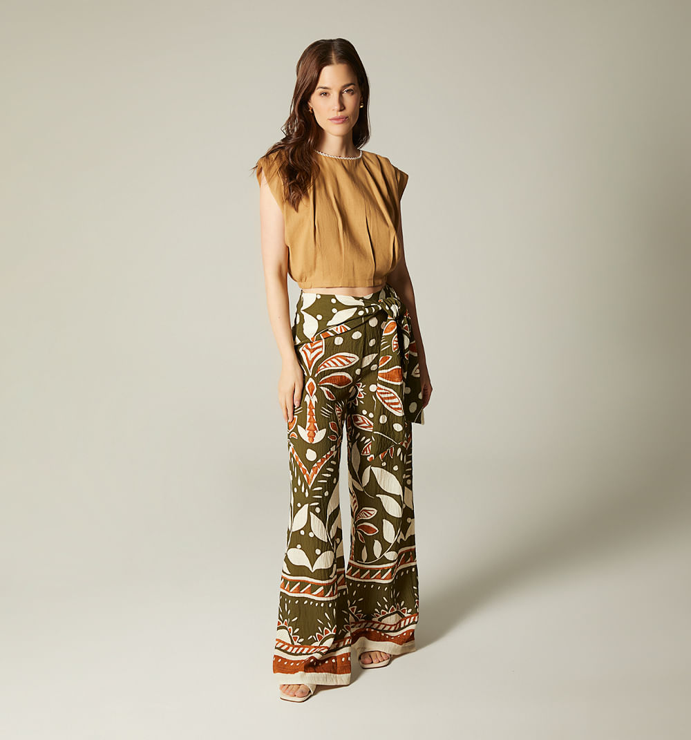 Pantalon tiro alto de amarre adelante