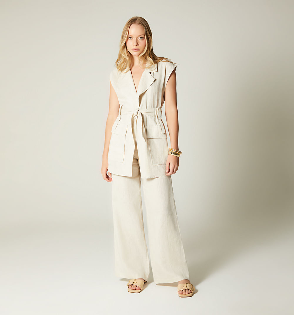 Chaleco largo solapa bolsillos con tapa