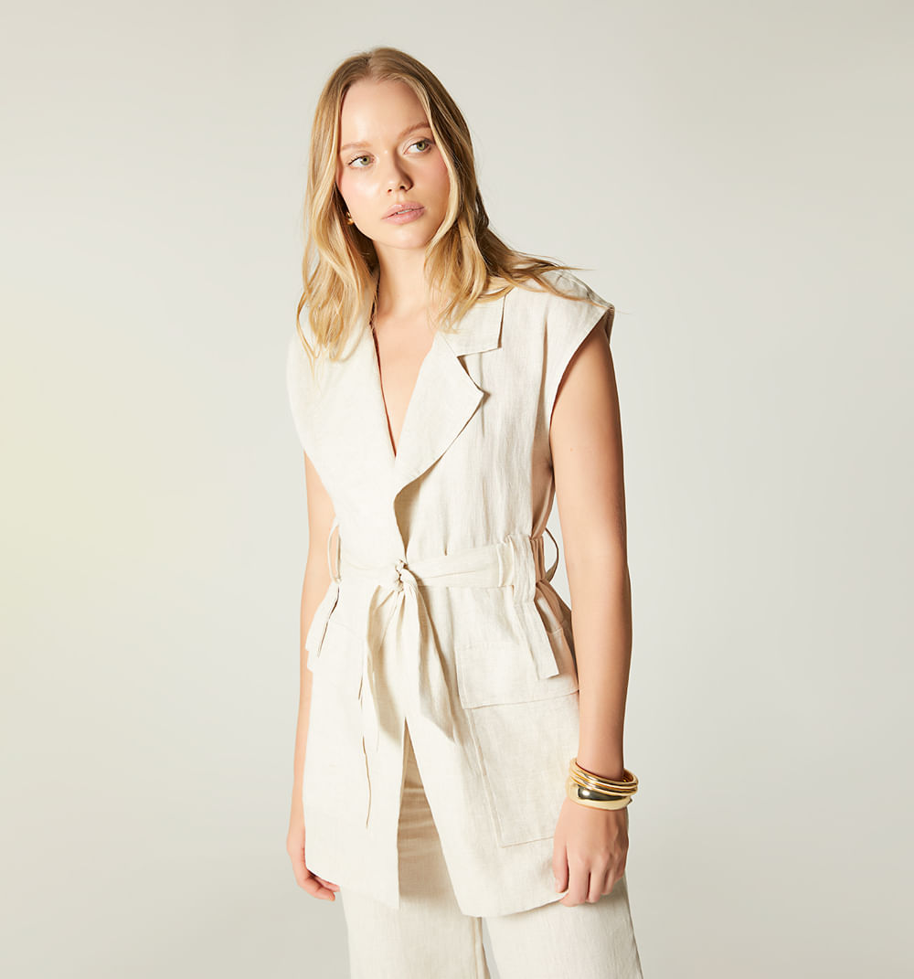 Chaleco largo solapa bolsillos con tapa