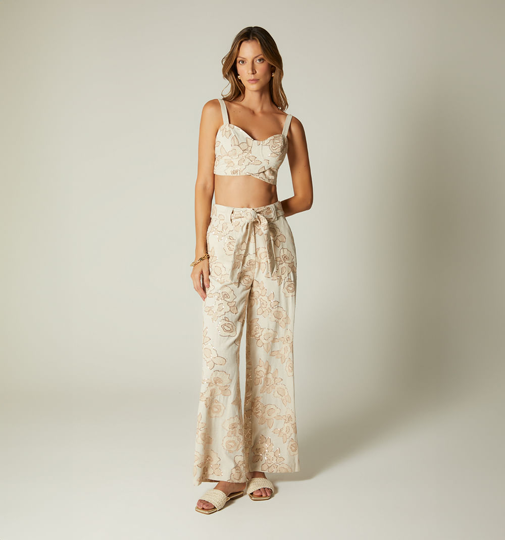 Pantalon tiro alto palazzo con correa