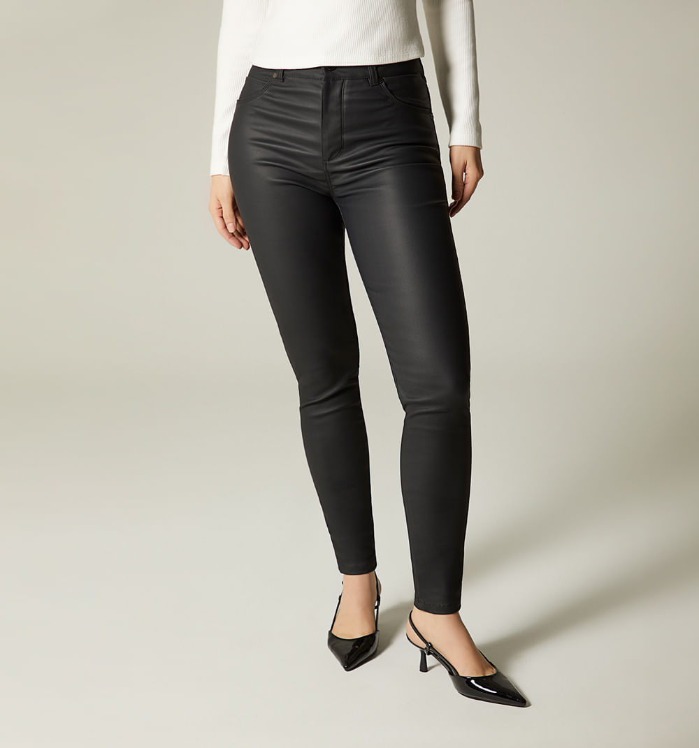 Jean ultraslim tiro alto en pu para muje