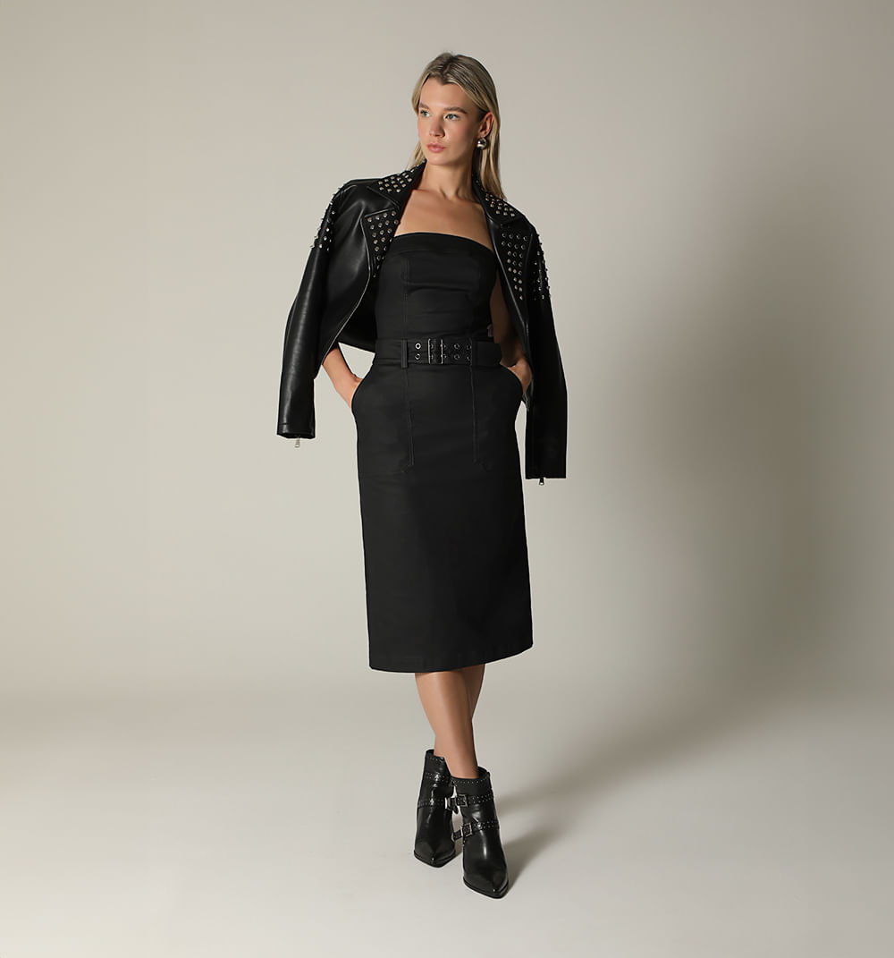 Vestido estraple midi con cinturon para