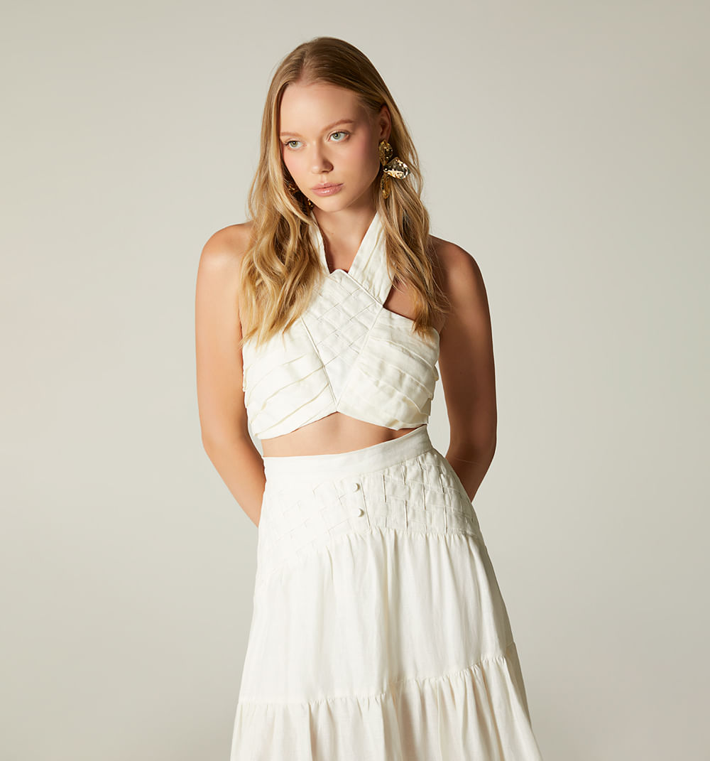 Conjunto falda tiempo y crop escote halt