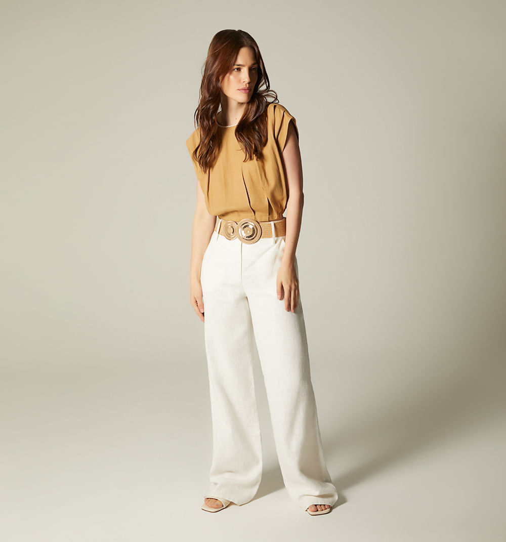 Pantalon palazzo tiro alto con correa