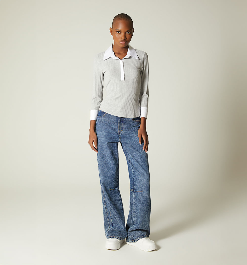 Blusa tipo polo manga 3/4 combinada