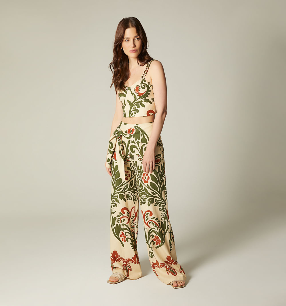 Pantalon tiro alto de amarre adelante