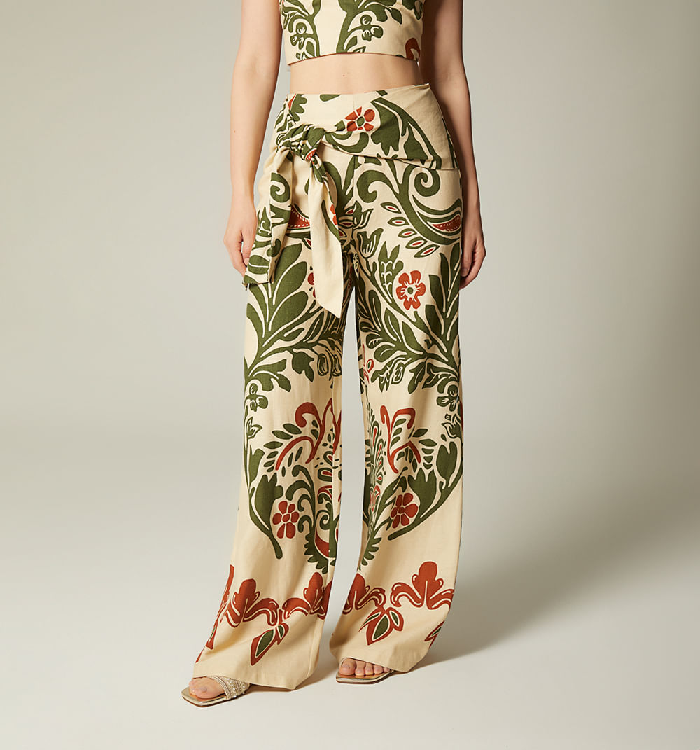 Pantalon tiro alto de amarre adelante
