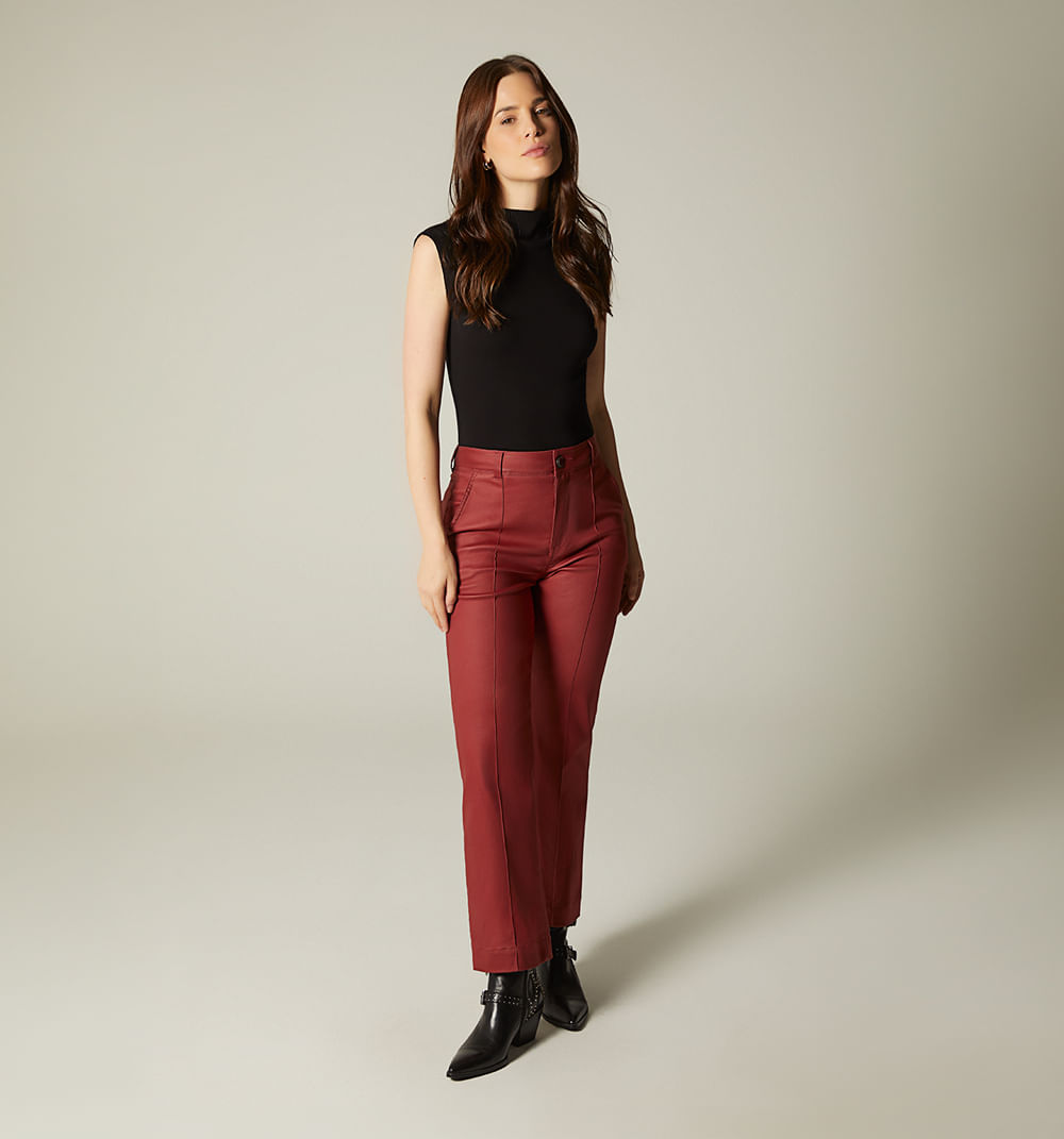 Jean bota recta crop tiro alto en pu