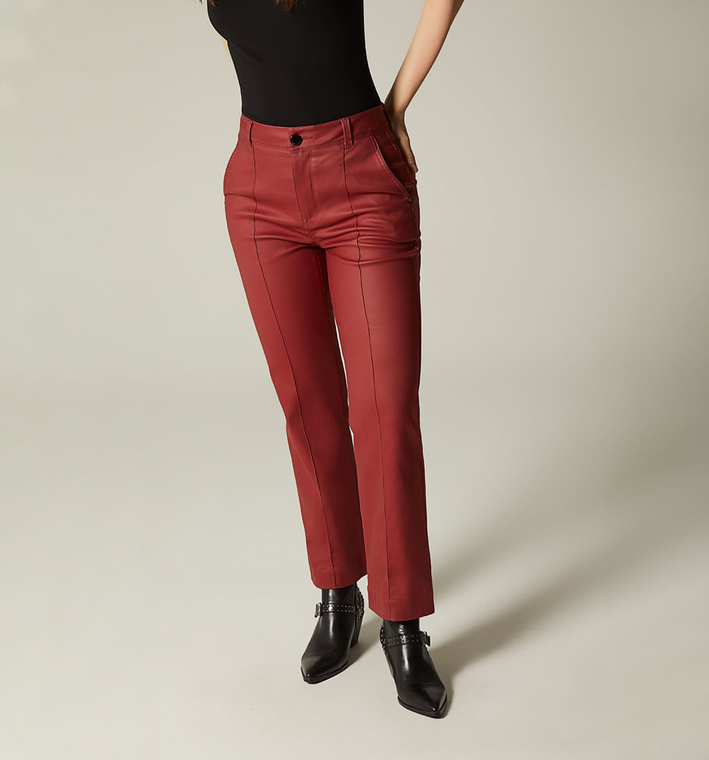 Jean bota recta crop tiro alto en pu