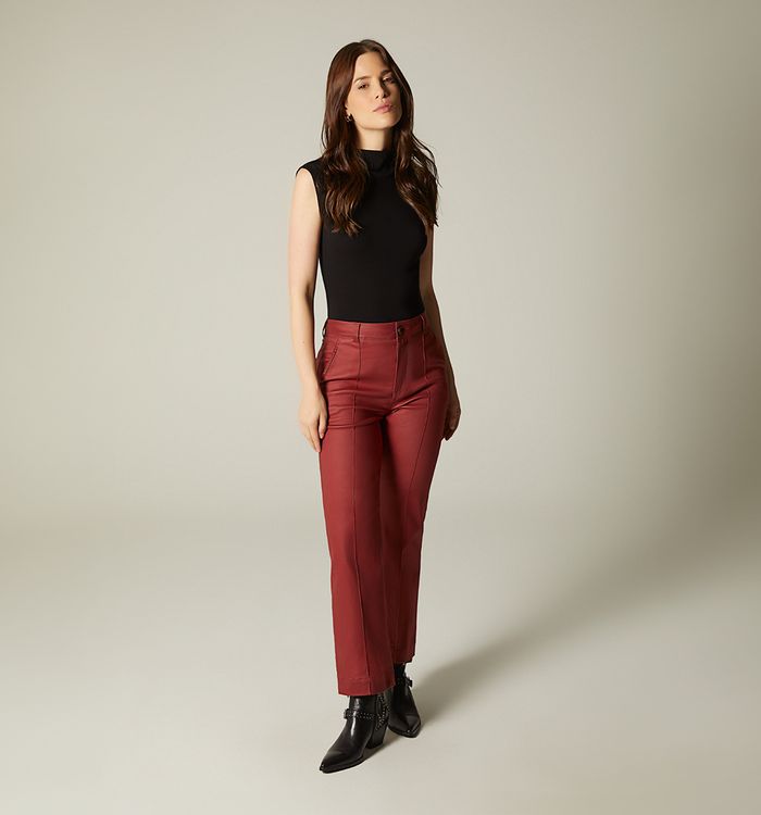 Jean bota recta crop tiro alto en pu