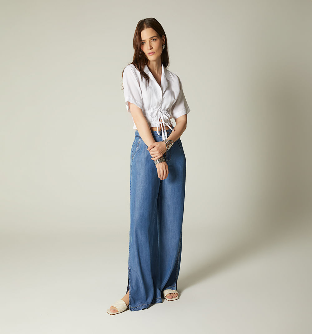 Blusa manga corta con tiras de amarrar