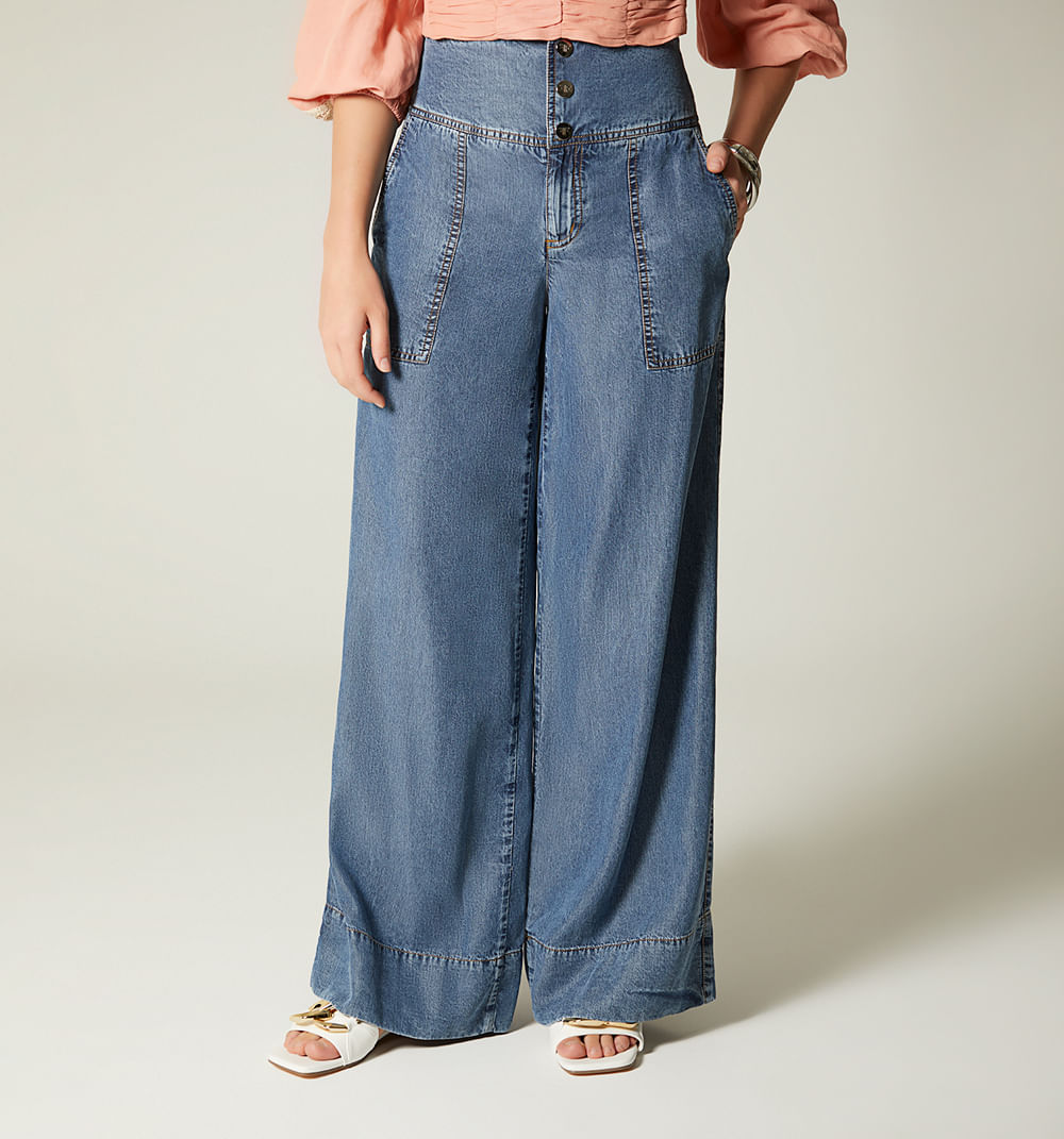 Jeans cargo tiro alto