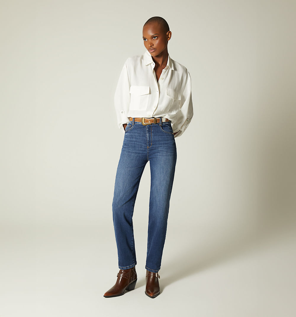 Jean skinny tiro alto correa para mujer