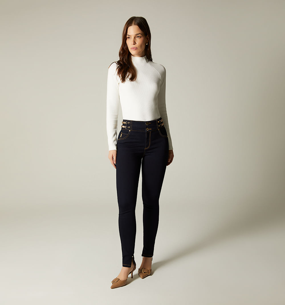 Jean ultraslim tiro alto con herrajes para mujer