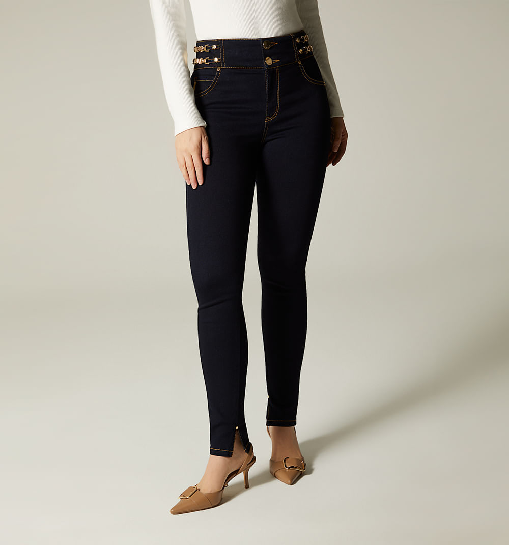 Jean ultraslim tiro alto con herrajes para mujer