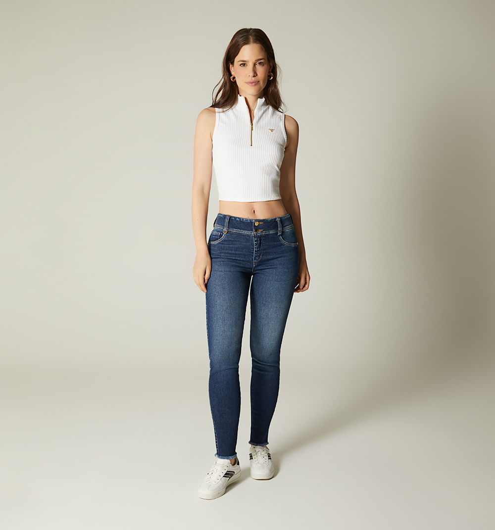 Jean  skinny tiro alto con borla para mujer
