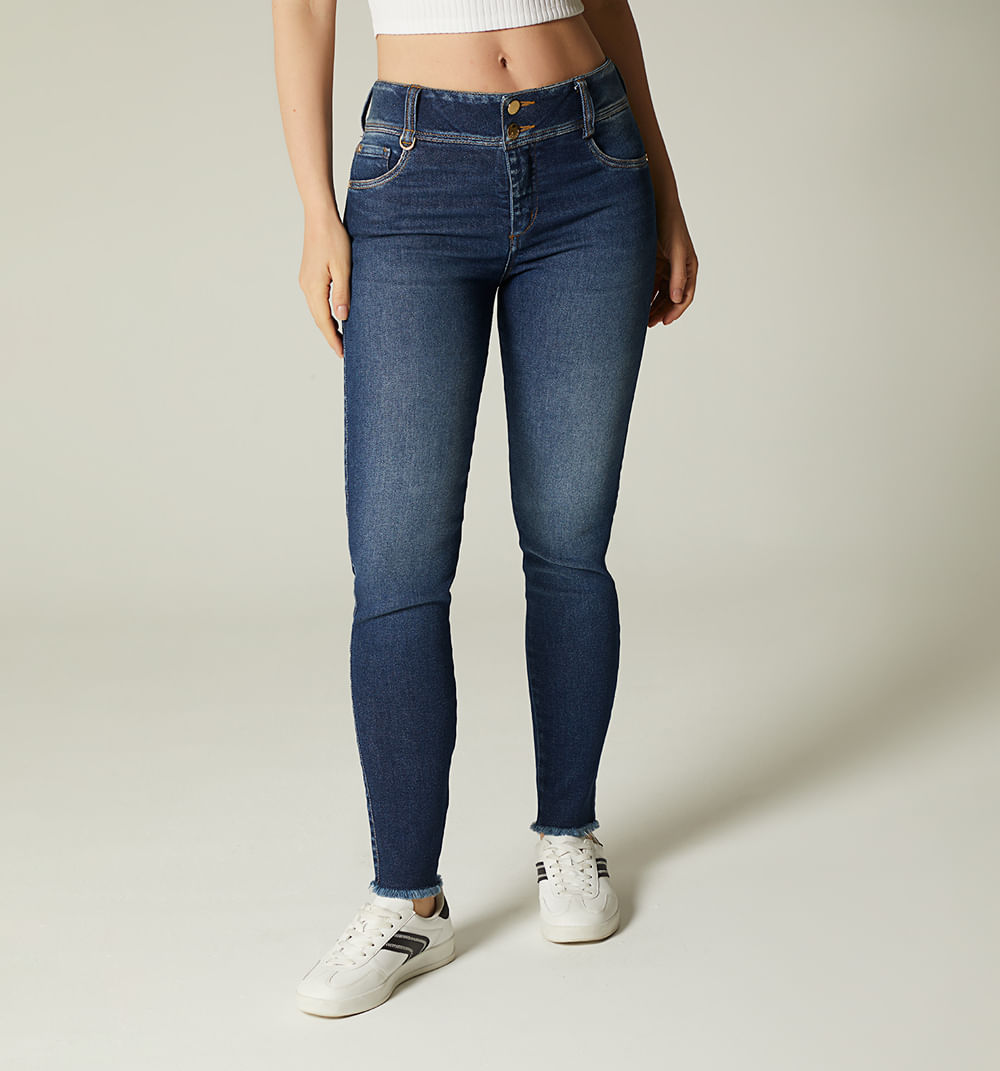 Jean  skinny tiro alto con borla para mujer