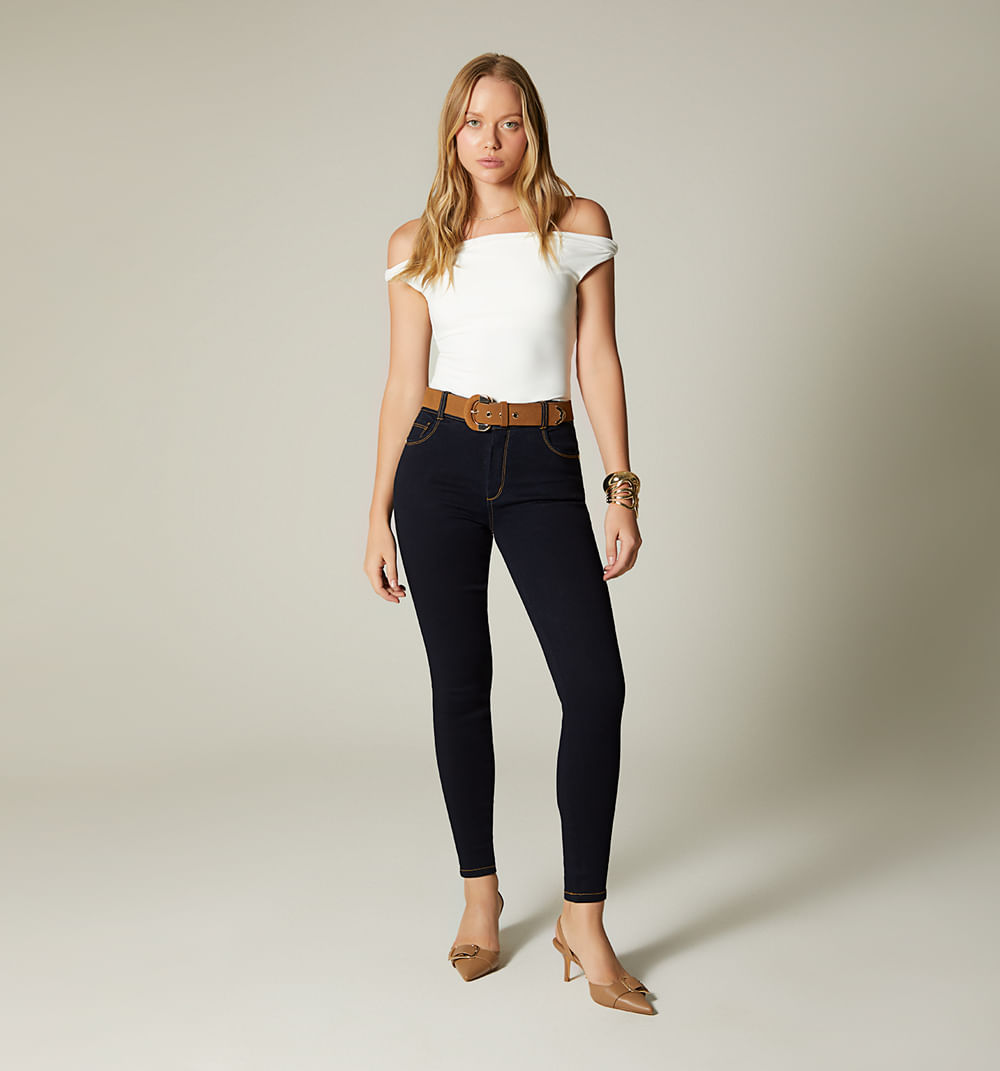 Jean ultraslim, tiro alto,cinco bolsillo