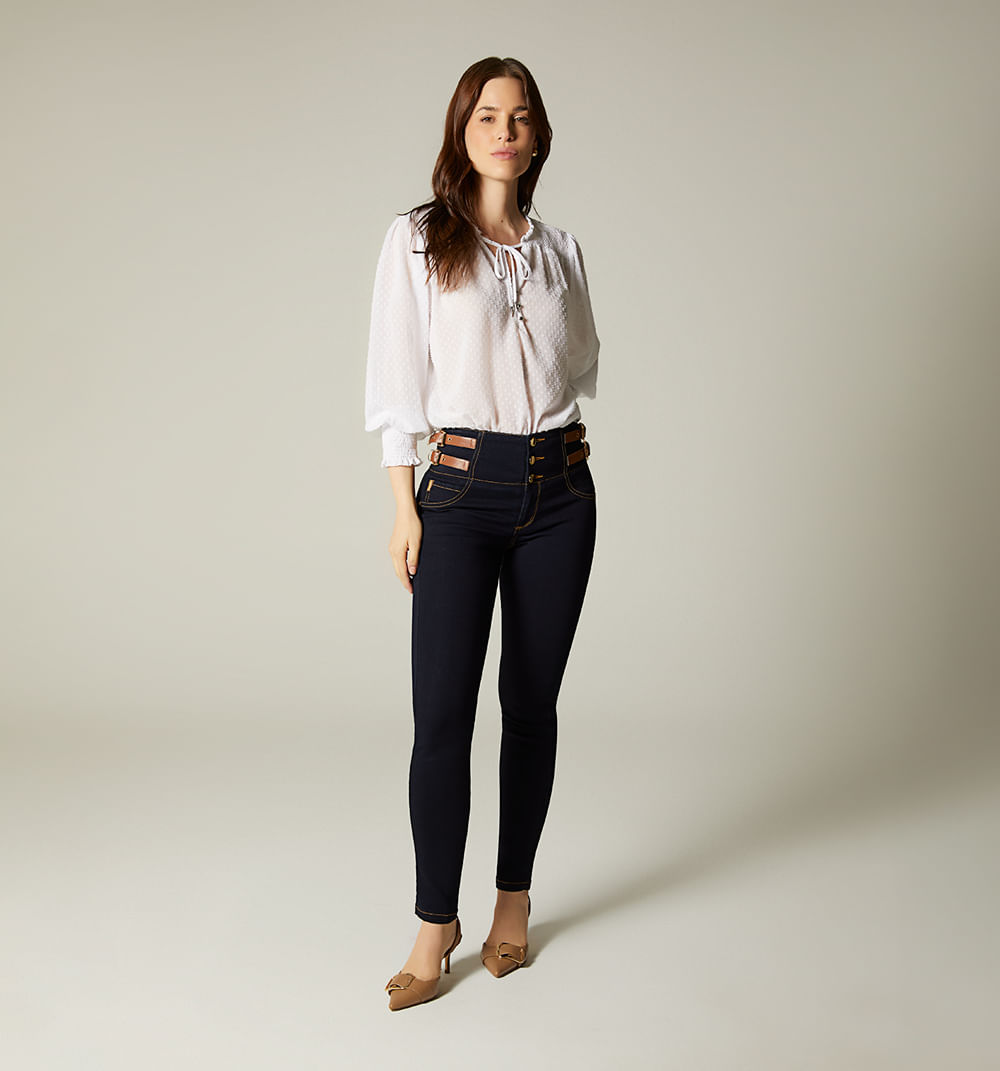 Jeggins tiro alto, pretina ancha, con charreteras
