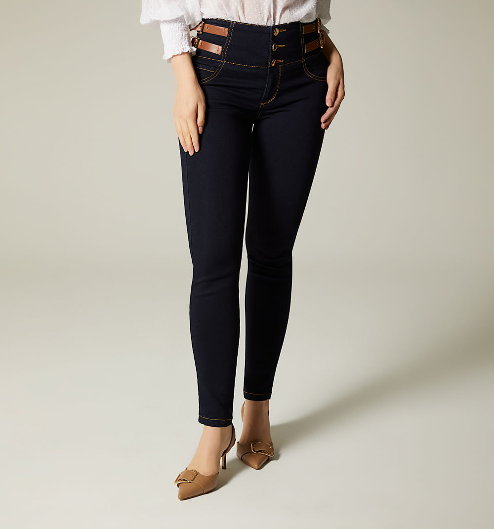 Jeggins tiro alto, pretina ancha, con charreteras