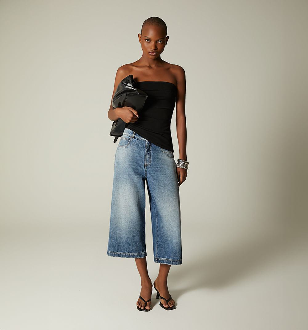 Jean culotte, tiro super alto, cinco bol