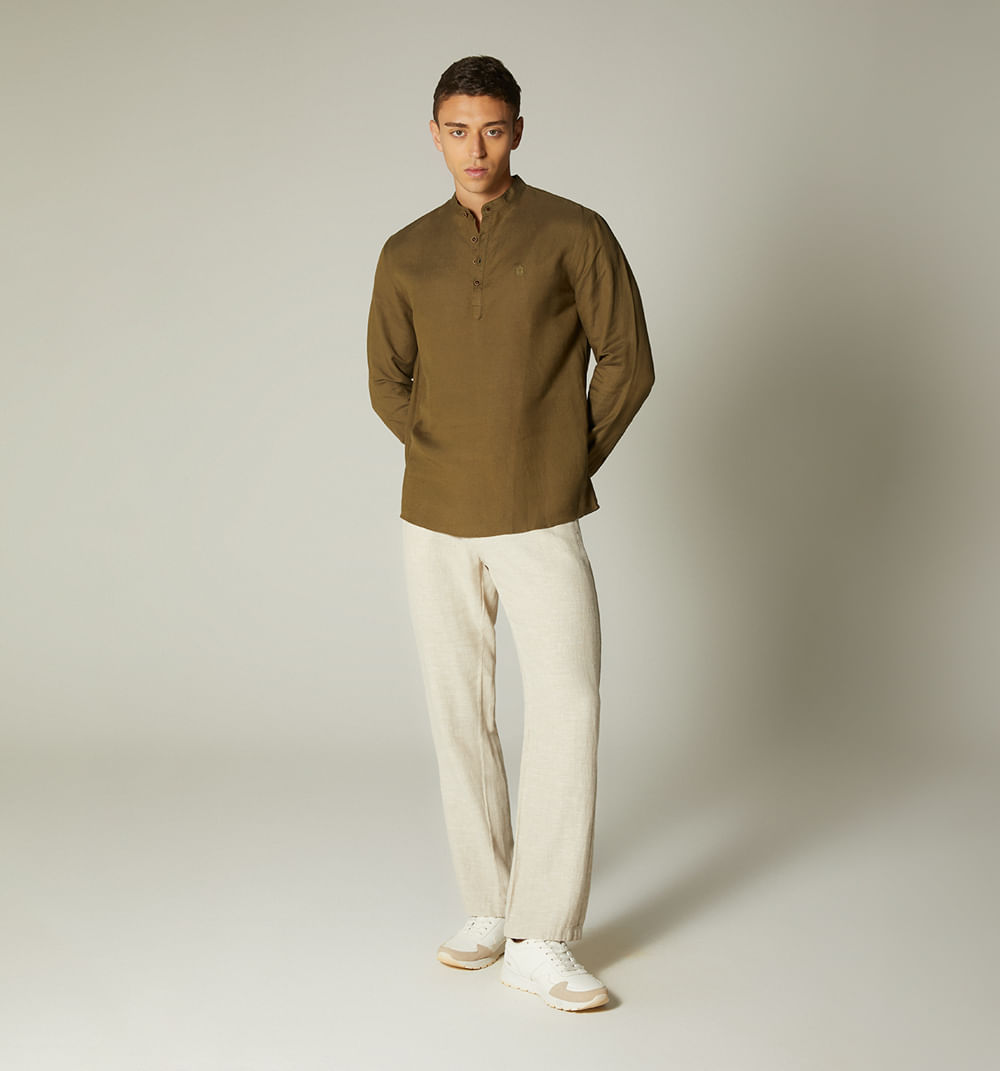 Camisa de lino manga corta cuello nerú m