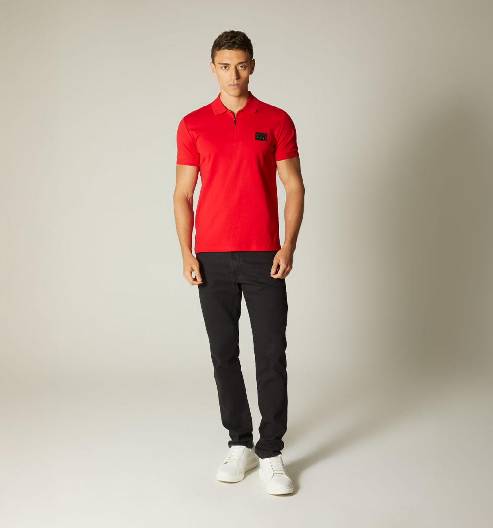 Polo para hombre slim con cierre y placa
