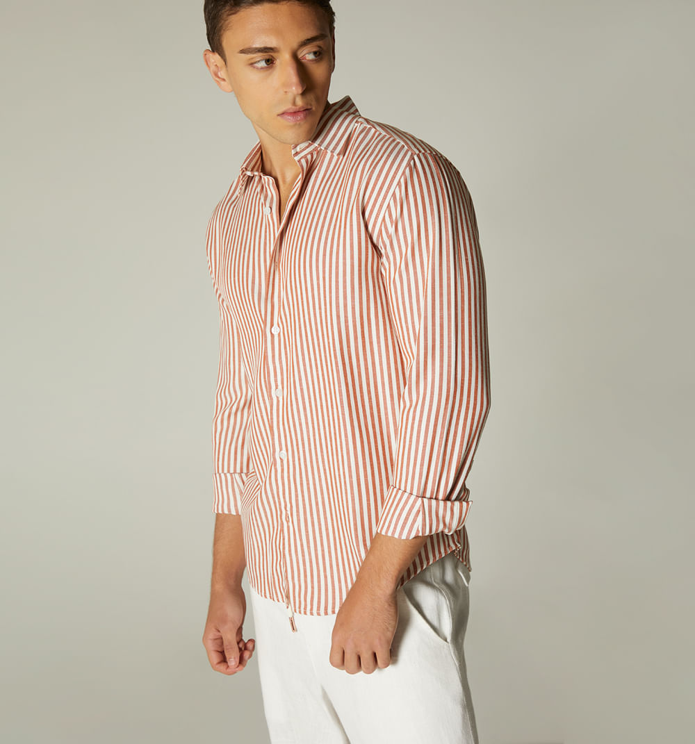 Camisa para hombre de rayas manga larga