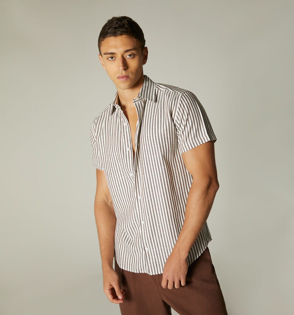 Camisa para hombre de rayas manga corta