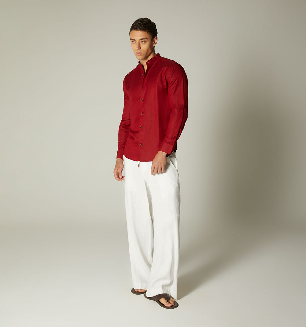 Camisa para hombre de lino cuello nerú