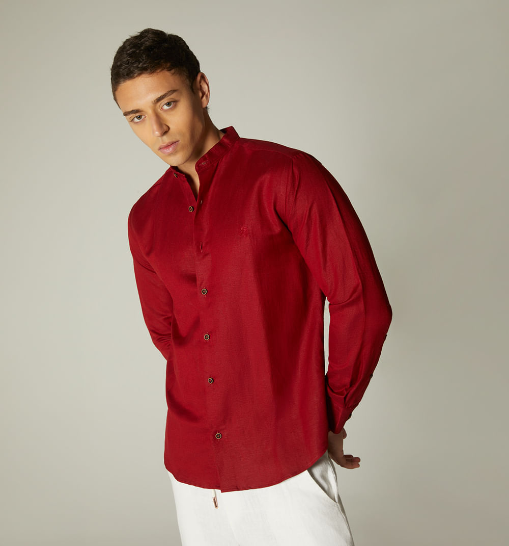 Camisa para hombre de lino cuello nerú