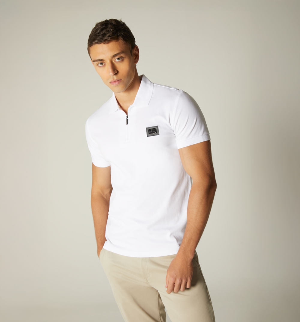 Polo para hombre slim con cierre y placa