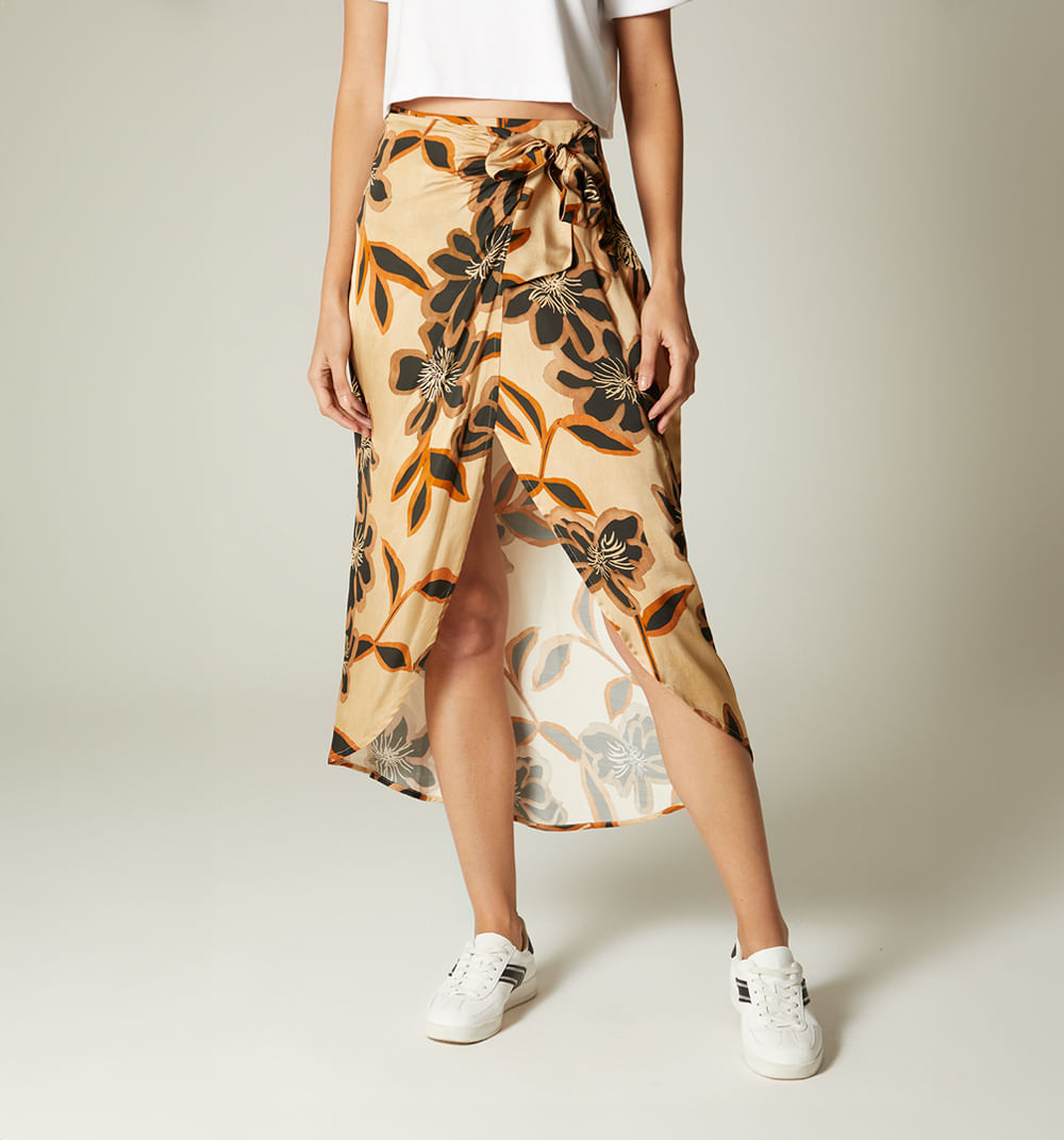 Falda envolvente midi con herraje