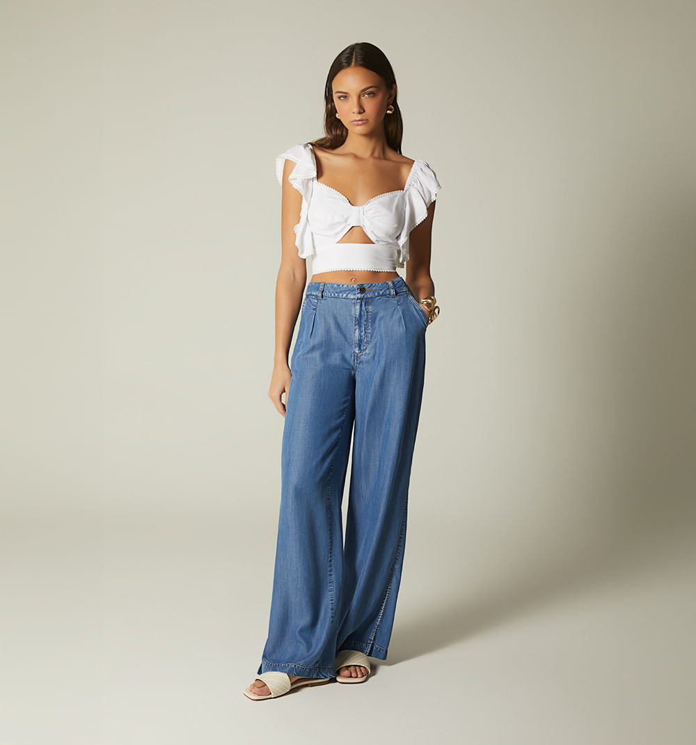 Jean palazzo tiro alto correa para mujer