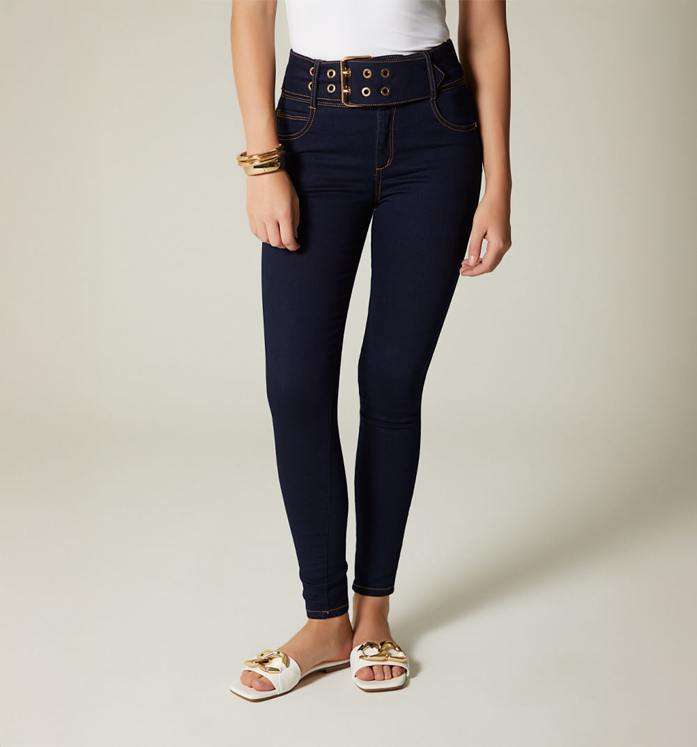 Jean ultraslim tiro alto con correa para
