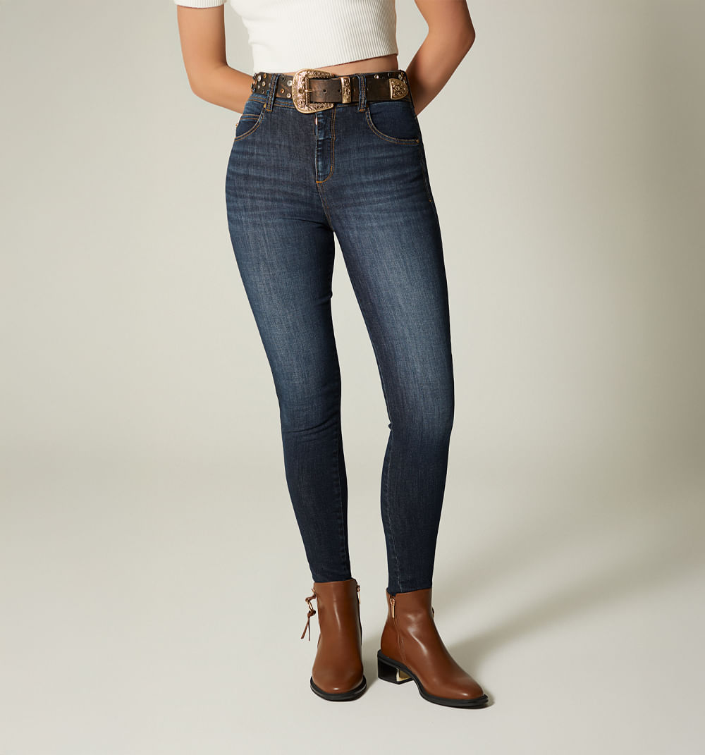 Jean  skinny tiro alto, cinco bolsillos,