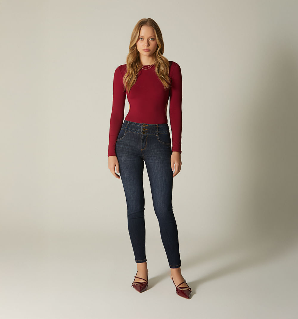 Jean skinny tiro medio cortes en pretina