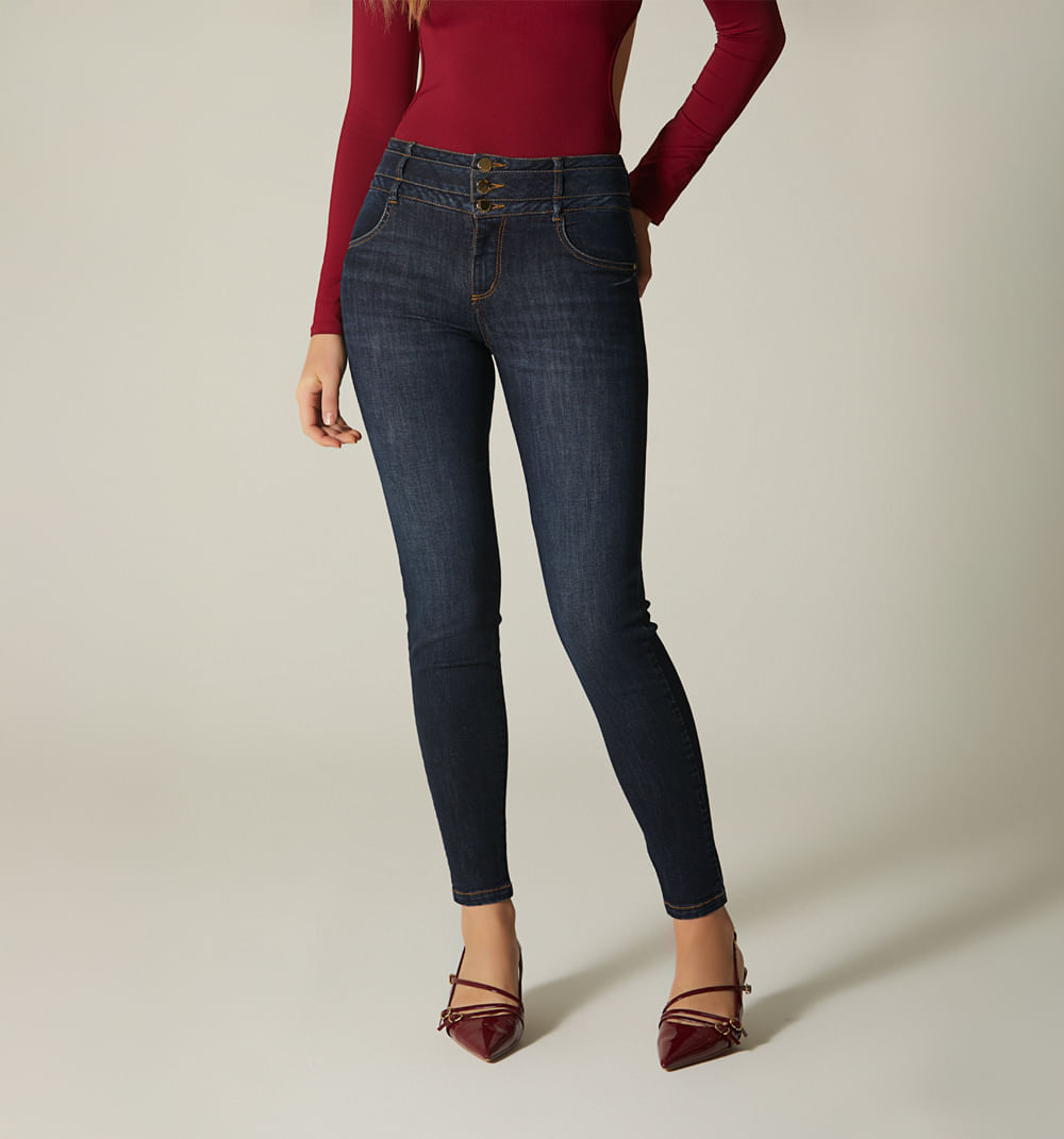 Jean skinny tiro medio cortes en pretina